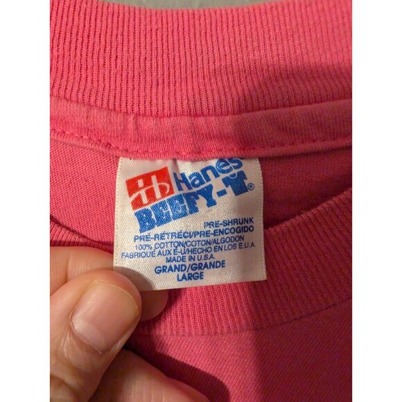 Vintage 1995 Hanes Beefy-T Shirt Men's L (Fits Unisex) Pink Nature Glitter... - Picture 5 of 7